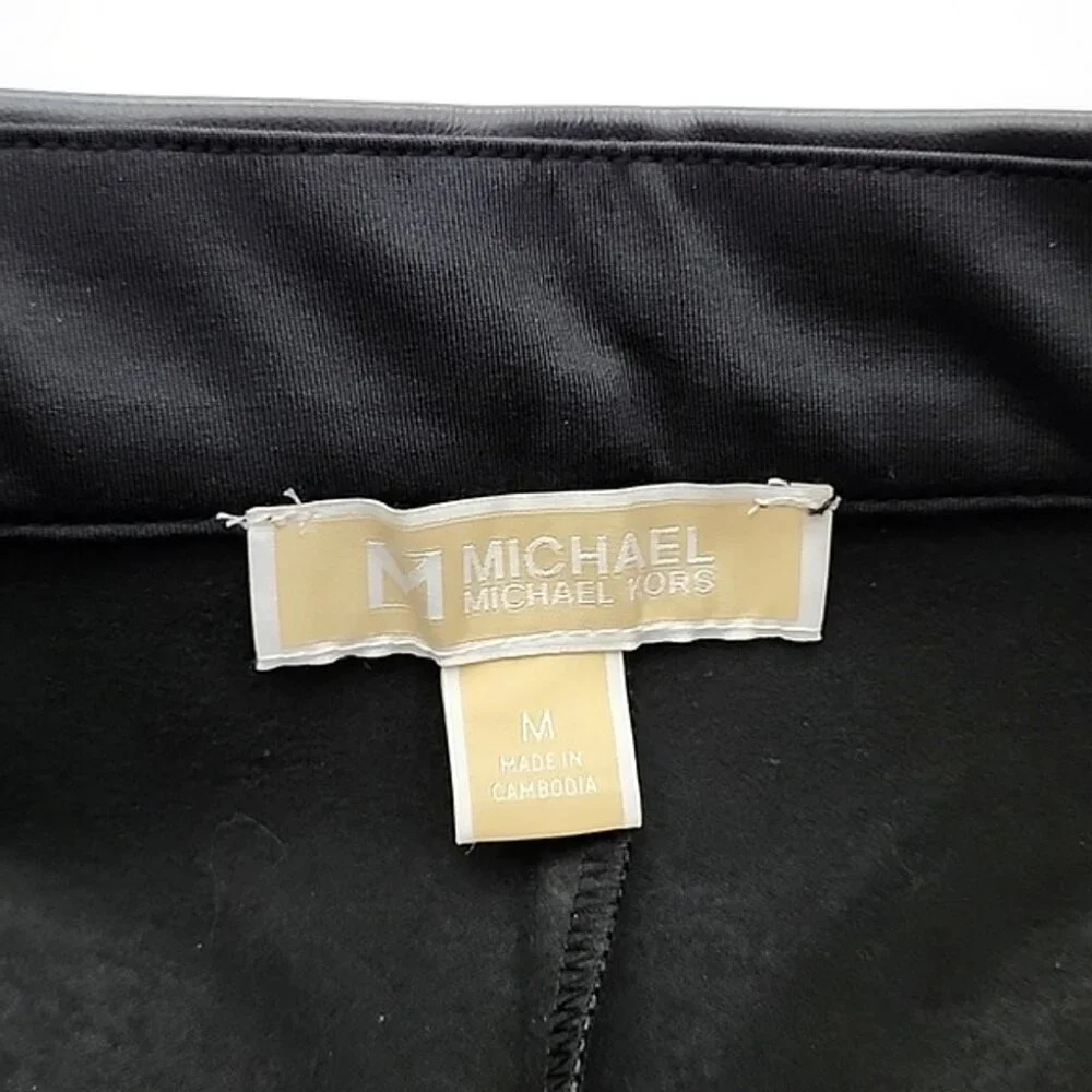 Michael Kors Women's Black Faux Leather Skinny Pull On Pants Stretch Size Medium - Picture 5 of 9